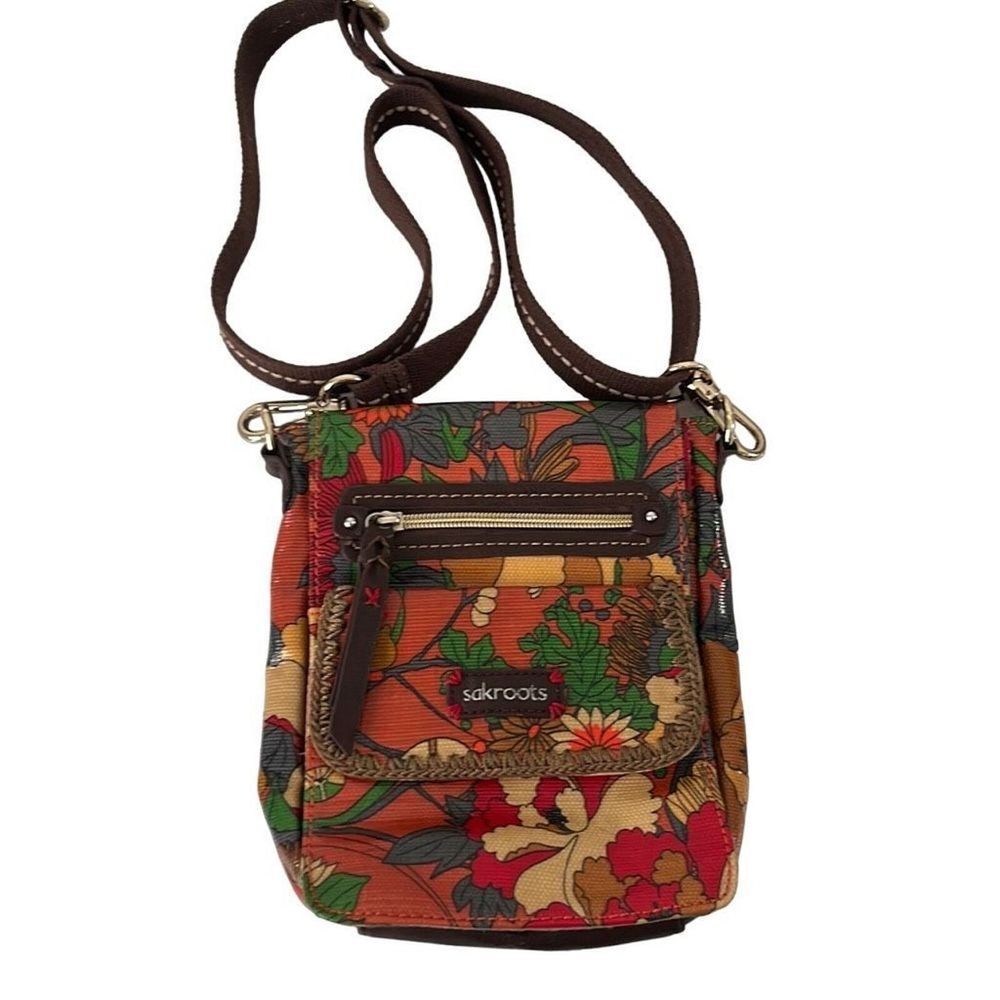 SAKROOTS floral flap crossbody handbag boho multicolor artsy pockets travel